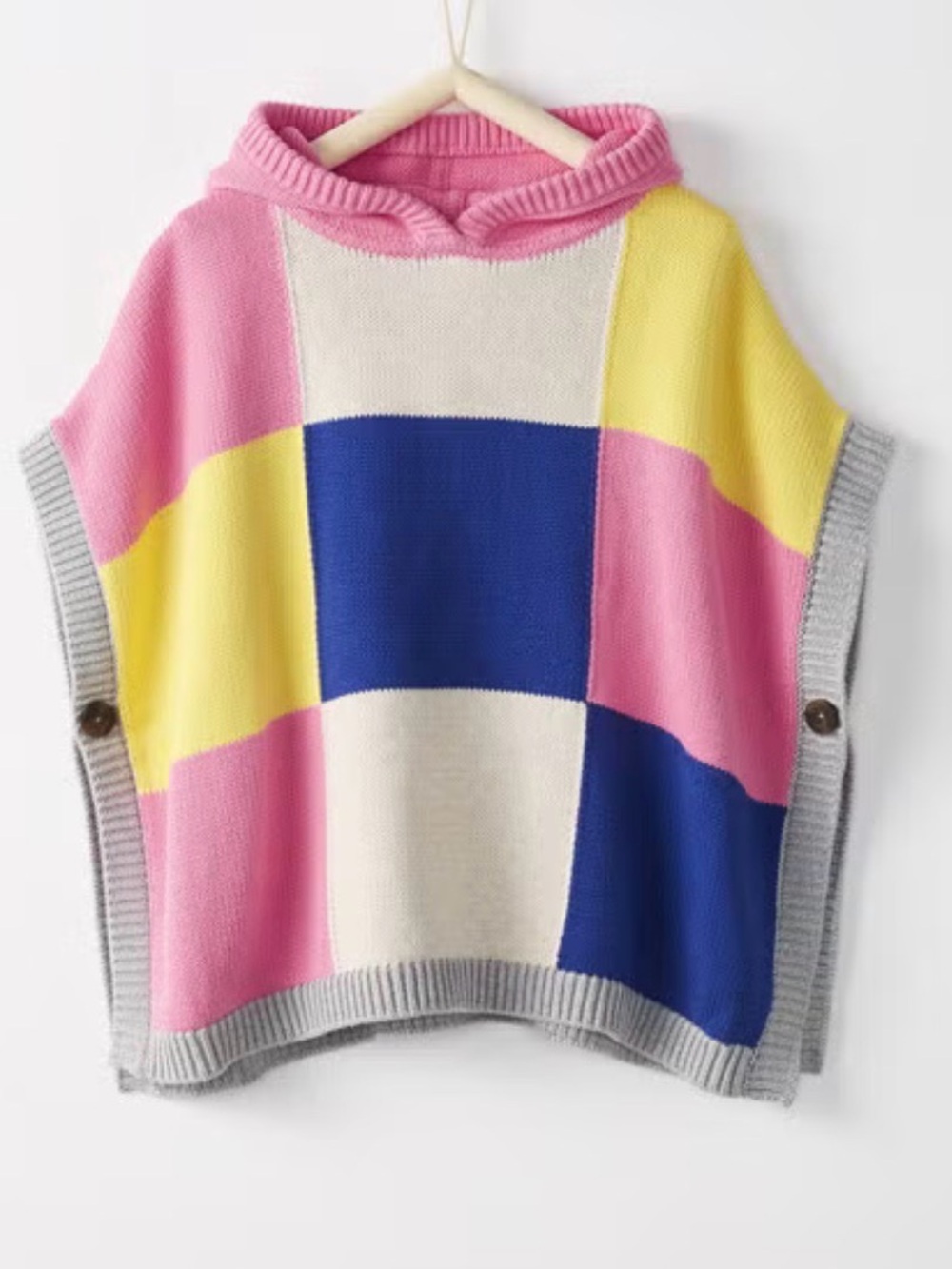 Hanna Andersson Pink Yellow Blue Colorblock Hooded Poncho